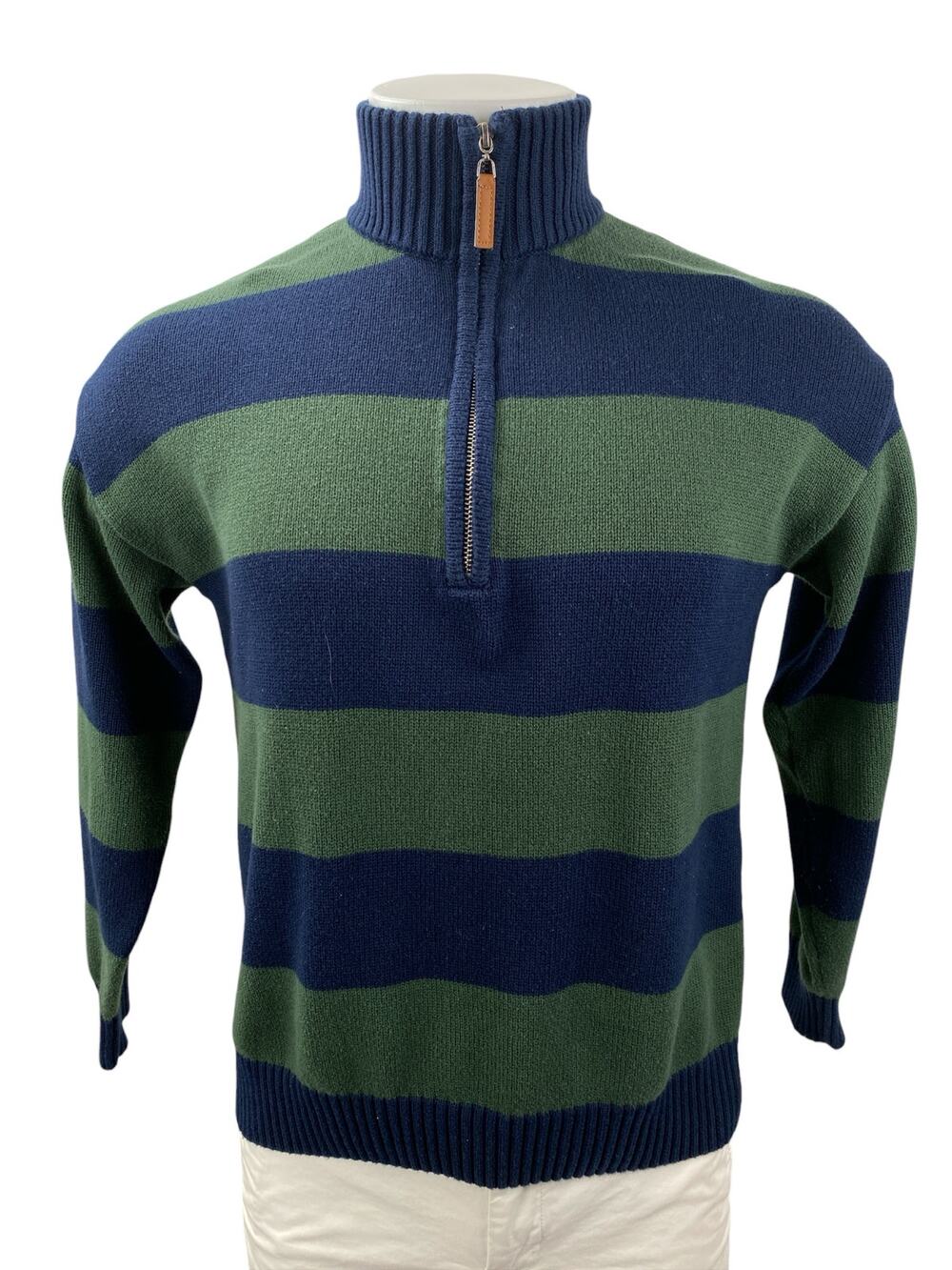 Justify Mens Blue Green Striped Long Sleeve Quarter Zip Rugby Sweater Top Size S